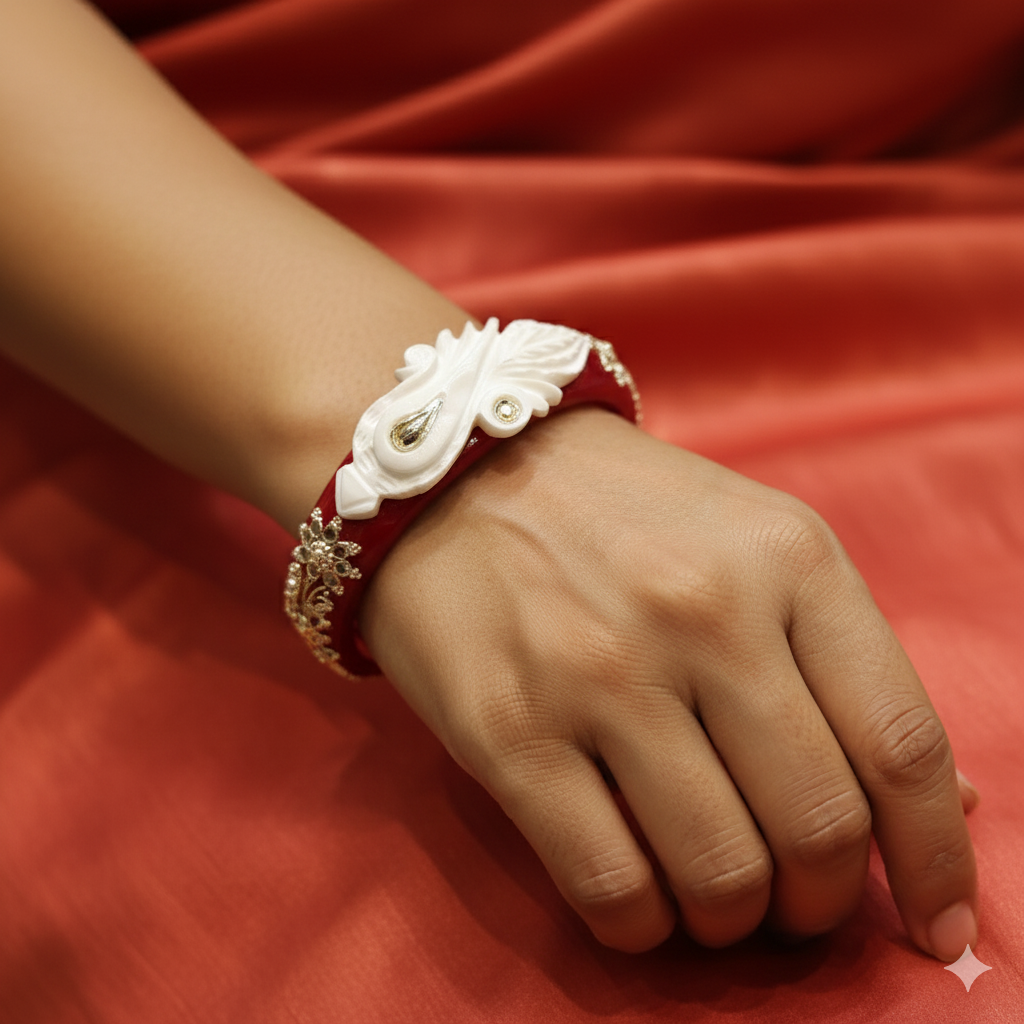 (TSP) (SIZE- 25) 925 ORIGINAL SILVER TILOTTAMA POLA SAKHA BADHANO BANGLES(RED COLOUR)FOR WOMEN 1 PIECE -(SOLD ON MRP).