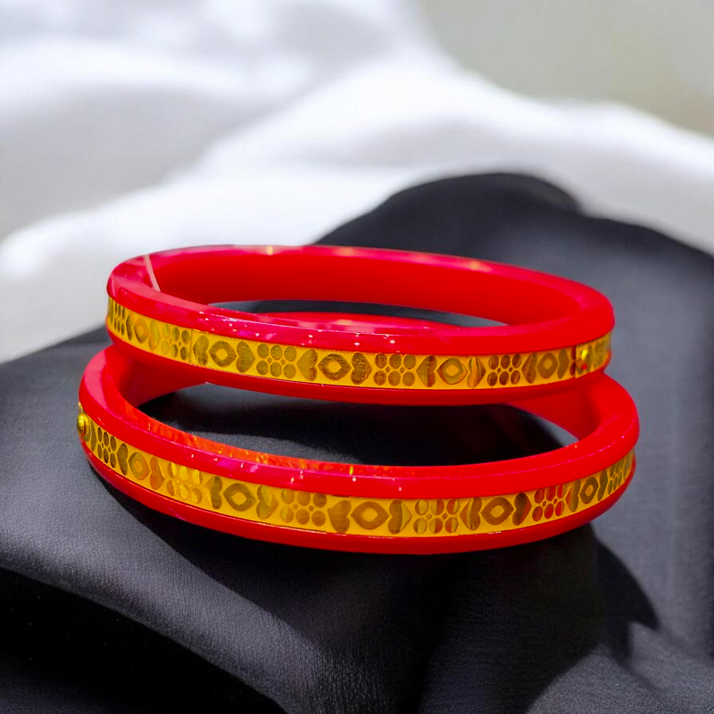 BFG- GPB9K- BIS CERTIFIED WGT: 750-900 GM APPROX 9KT HUID HALLMARK GOLD LASER CHILA POLA BADHANO BANGLES 1 PAIR. (GET ANY DESIGN AS PER STOCK.