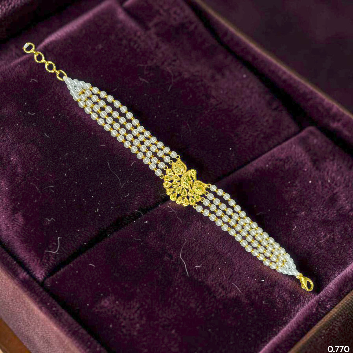 GOLD MANTASHA- (VKEDDF)-(WGT: 0.770 GM APPROX) BIS CERTIFIED HUID HALLMARK 375 9KT GOLD MOTI MANTASHA WITH PEARL CHAIN FOR WOMEN.