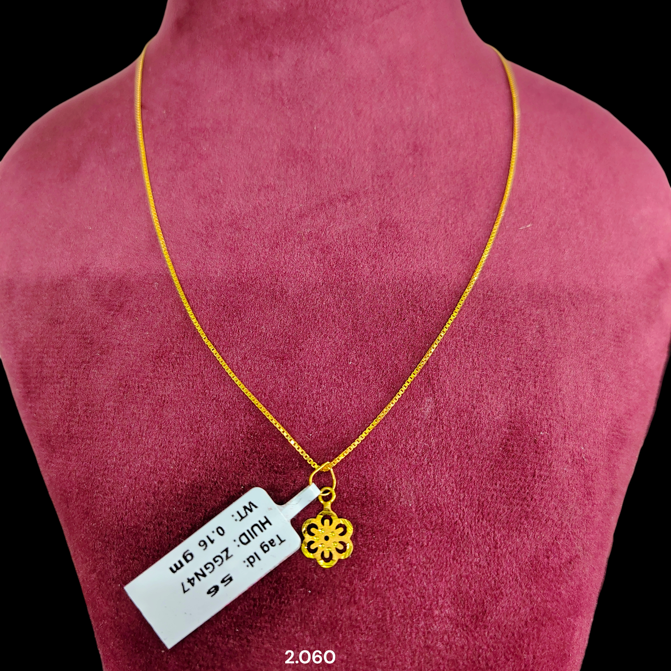 GOLD CHAIN- (WGT: 2.060 GM APPROX) BIS CERTIFIED HUID HALLMARK 9KT GOLD CHAIN WITH PENDANT (17 INCH) 1 PIECE FOR WOMEN.