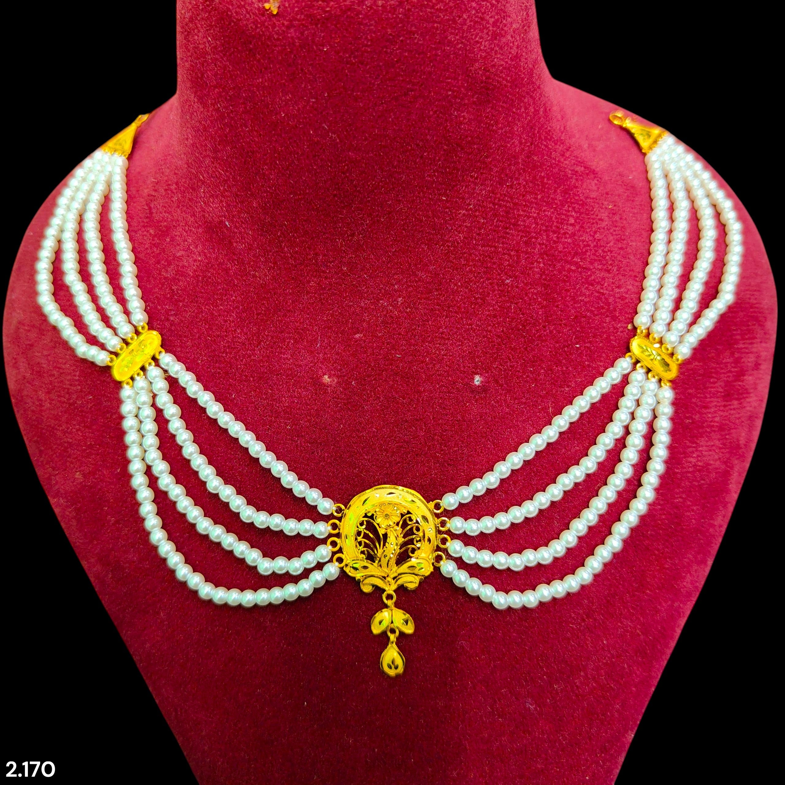 GOLD MOTI HAR- (WGT: 2.170 GM APPROX) BIS CERTIFIED HUID HALLMARK 375 9KT GOLD MOTI NECKLACE 1 PIECE  WITH ADJUSTABLE TASSEL FOR GIFT IN MARRIAGE.
