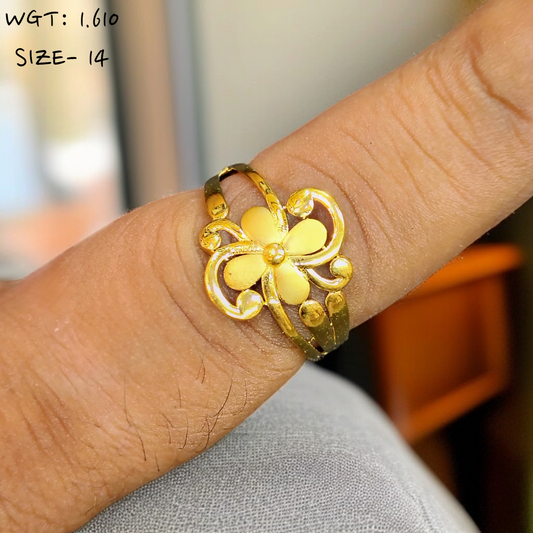 TRJ (SIZE: 14) WGT: 1.610 GM APPROX 22KT HUID HALLMARK GOLD RING FOR WOMEN 1 PIECE.