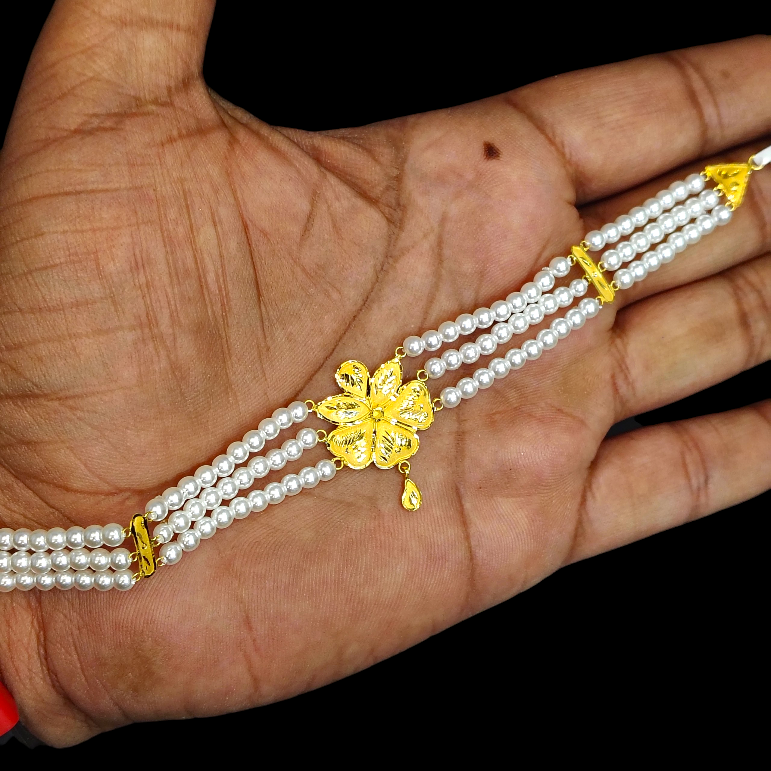 PEARL CHOKER- CERTIFIED BIS HUID HALLMARK 916 22KT GOLD MOTI CHOKER 1 PIECE (WGT:1.060 GM) WITH ADJUSTABLE TASSEL FOR GIFT IN MARRIAGE.