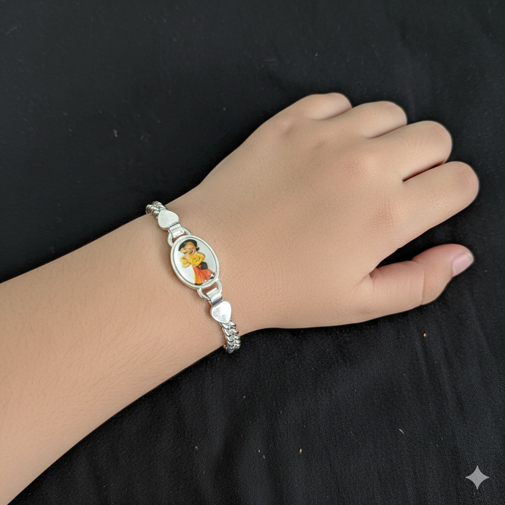 BABY JEWELLERY - 625 SILVER WRISTLET 5 INCH FOR BABY FOR REGULAR USE APPROX WGT: 10.00 GM- BEST OF RICE CEREMONY AND BIRTHDAY GET ANY DESIGN AS PER AVAILABILITY (SOLD ON MRP).