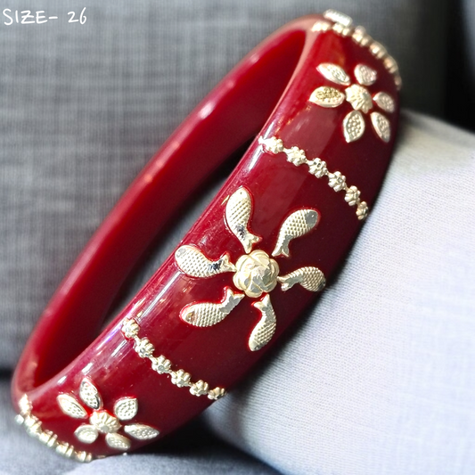(SSP) (SIZE- 26) MAROON PASTING DESIGN 925 ORIGINAL SILVER POLA BANGLES FOR WOMEN 1 PC - SOLD AS MRP BY RAJLAXMI.