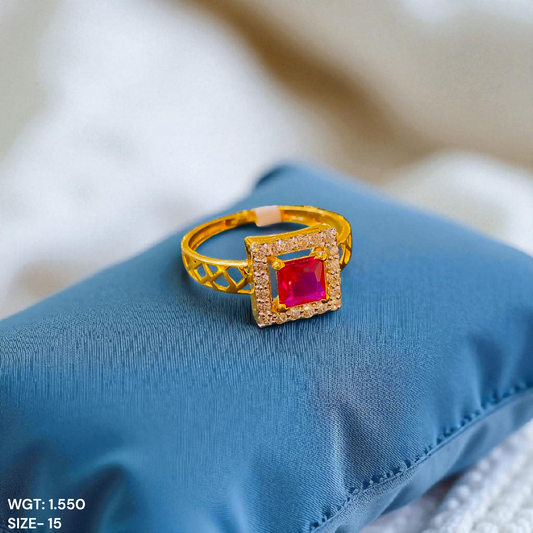 TRJ (SIZE: 15) CERTIFIED BIS HUID HALLMARK 750 18KT GOLD LADIES FINGER RING FOR WOMEN 1 PIECE (WGT: 1.550 GRAM APPROX) STUDDED WITH ITALIAN VVS QUALITY CZ STONE.