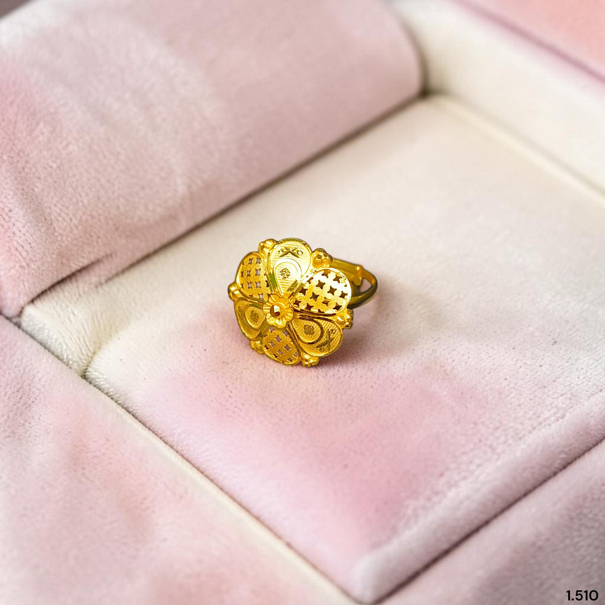 LADIES RING (E45L4J)-(SIZE: ADJUSTABLE ) WGT: 1.510 GM APPROX BIS CERTIFIED HUID HALLMARK 375 9KT GOLD RING FOR WOMEN 1 PIECE.