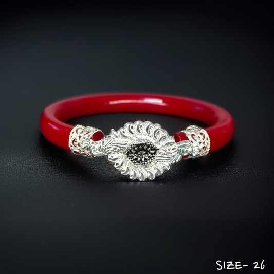 (SSP) (SIZE- 26) 925 ORIGINAL SILVER MUKH POLA BANGLES FOR WOMEN 1 PC - SOLD AS MRP BY RAJLAXMI.