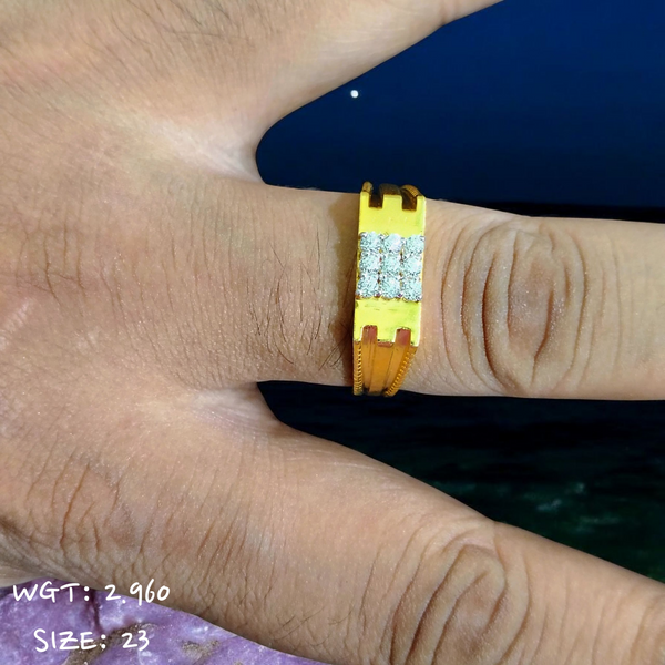 TRJ (SIZE: 23) CERTIFIED BIS HUID HALLMARK 916 22KT GOLD GENTS FINGER RING FOR MENS 1 PIECE (WGT: 2.960 GRAM APPROX) STUDDED WITH ITALIAN VVS QUALITY CZ STONE.