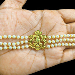 GOLD MANTASHA- (WGT: 0.910 GM APPROX) BIS CERTIFIED HUID HALLMARK 375 9KT GOLD MOTI MANTASHA WITH PEARL CHAIN FOR WOMEN.(S87N6L)