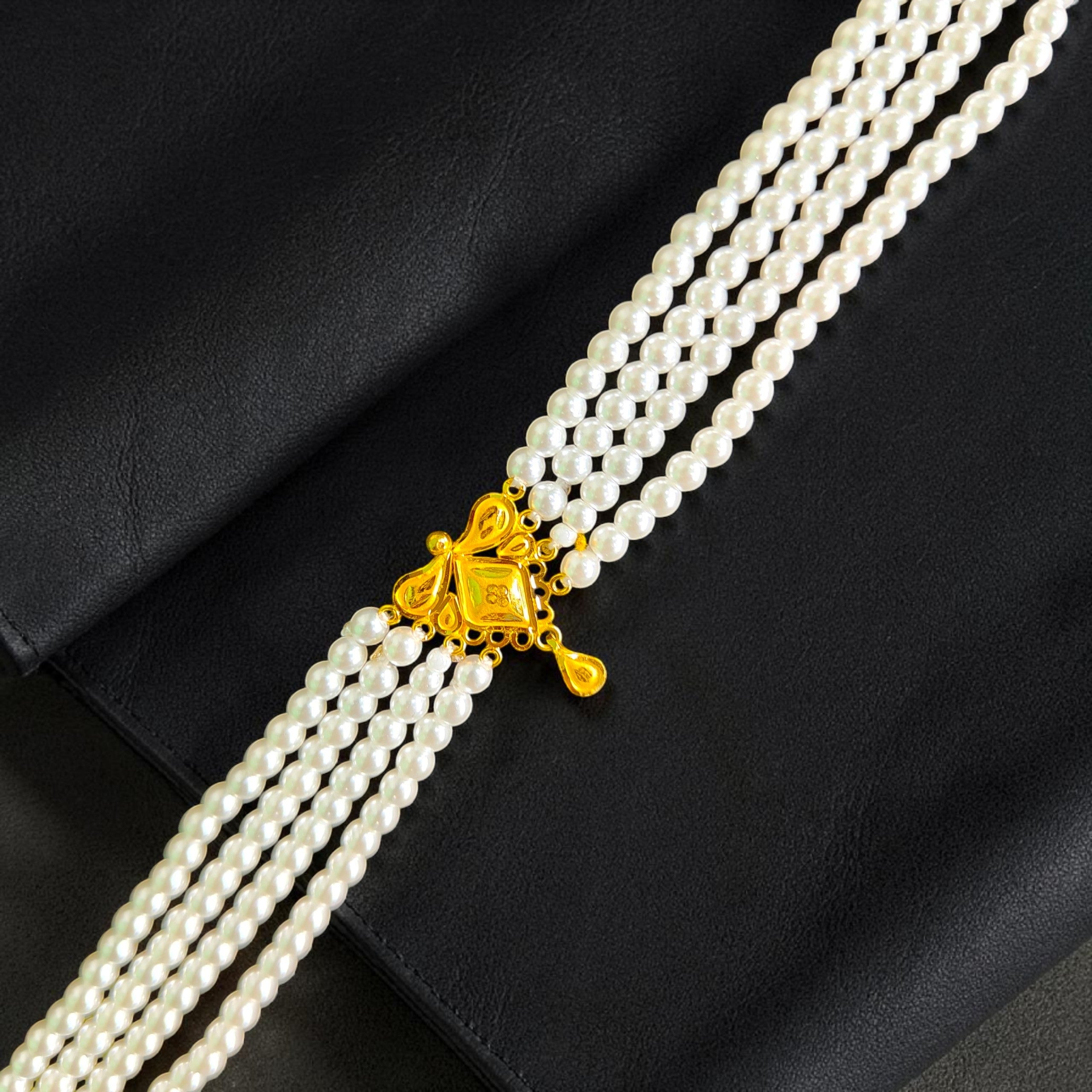 GOLD MOTI HAR- CERTIFIED BIS HUID HALLMARK 916 22KT GOLD MOTI CHOKER 1 PIECE (WGT: 0.990 GM) WITH ADJUSTABLE TASSEL FOR GIFT IN MARRIAGE.
