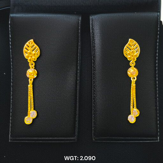 (GER22) BIS CERTIFIED WGT: 2.090 GM APPROX HUID HALLMARK 916 22KT GOLD EARRINGS KANBALA 1 PAIR FOR WOMEN.