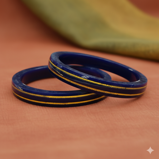 BLUE DOUBLE DEKKER HUID HALLMARK 22KT GOLD POLA BADHANO BANGLES FACEBOOK VIRAL POLA (LAMINATED) 1 PAIR APPROX. WGT: 0.200 GM (NON EXCHANGEABLE)