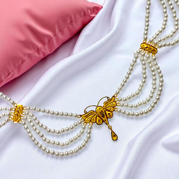 RAJLAXMI WGT: 1.860 GM APPROX HUID HALLMARK 22KT GOLD MOTI NECKLACE 1 PIECE WITH ADJUSTABLE TASSEL.
