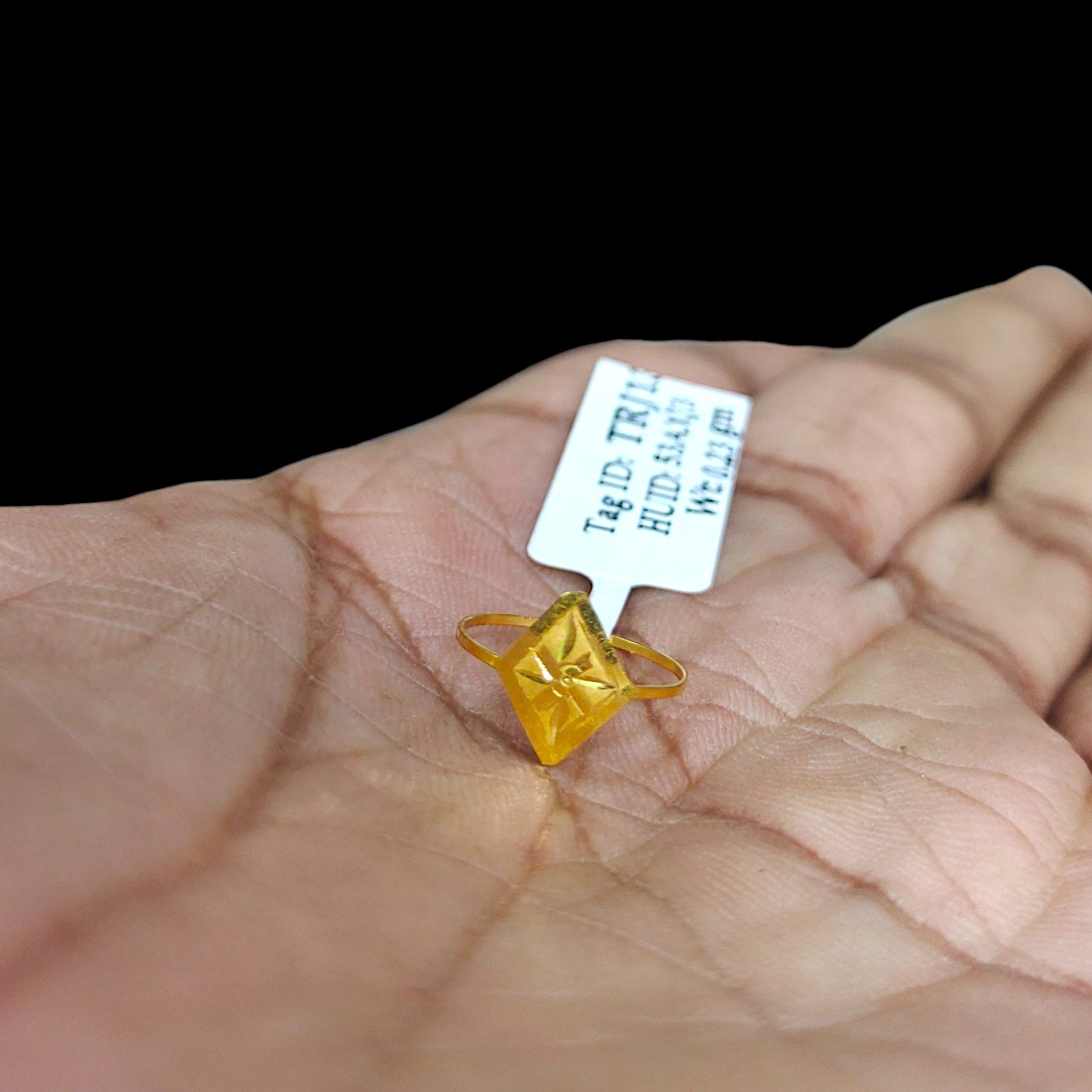 BABY JEWELLERY- TRJ WGT: 0.230 GM APPROX 22KT HUID HALLMARK GOLD BABY FINGER RING 1 PIECE FOR RICE CEREMONY & BIRTHDAY.