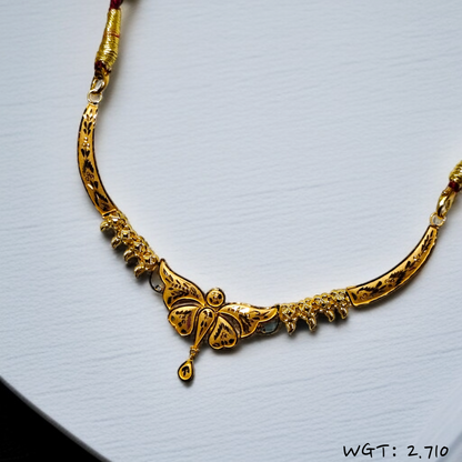 RAJLAXMI WGT: 2.710 GM APPROX HUID HALLMARK 22KT GOLD NECKLACE 1 PIECE WITH ADJUSTABLE TASSEL.