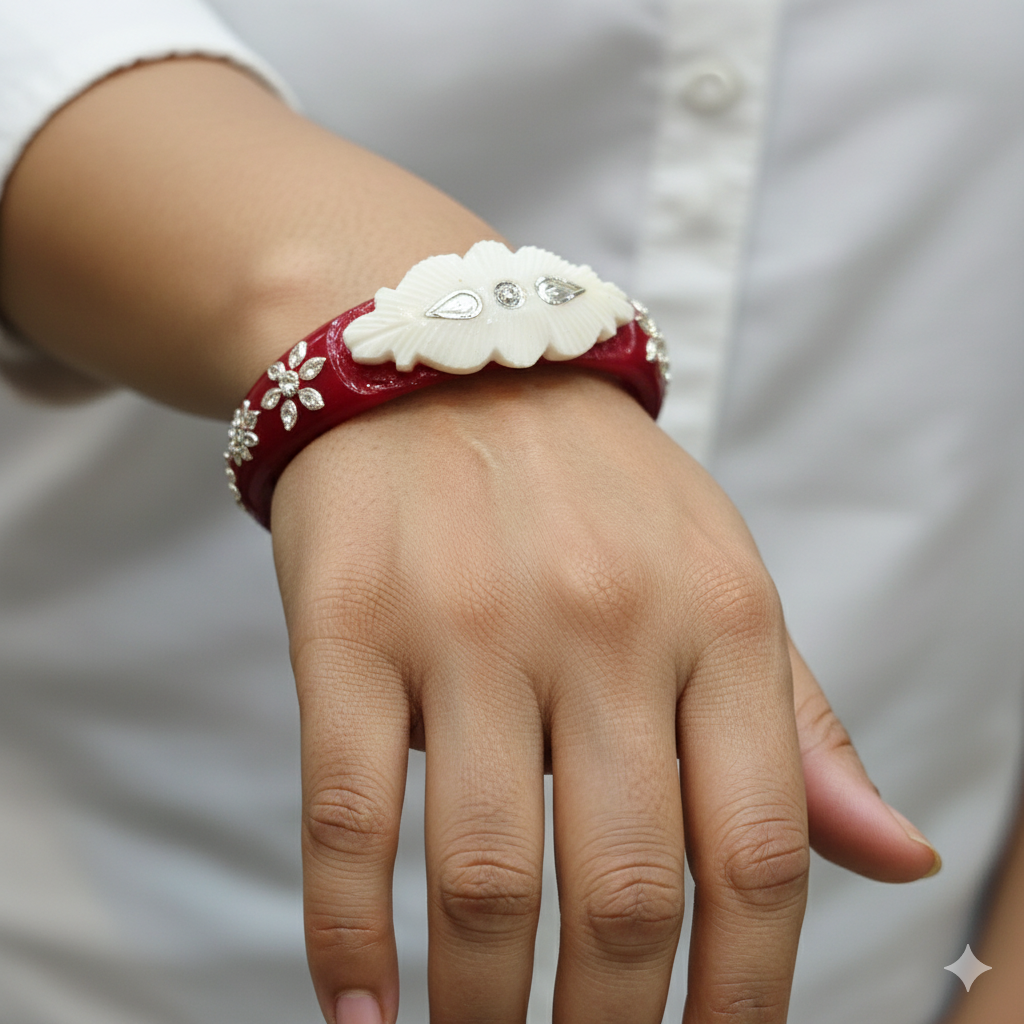 (TSP) (SIZE- 24) 925 ORIGINAL SILVER TILOTTAMA POLA SAKHA BADHANO BANGLES(RED COLOUR)FOR WOMEN 1 PIECE -(SOLD ON MRP).