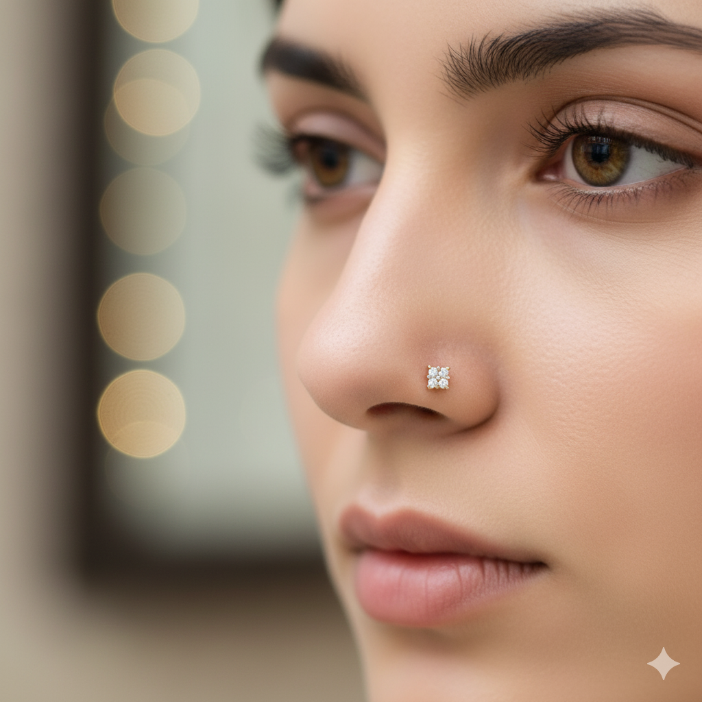 (GNP) RAJLAXMI DIAMOND JEWELLERY - WGT: 0.215 GM - NATURAL DIAMOND (0.04 CENT) HUID HALLMARK 18KT DIAMOND NOSEPIN FOR WOMEN WITH CERTIFICATE OF AUTHENTICITY BY IGJI (DESIGN NO: M12082530).