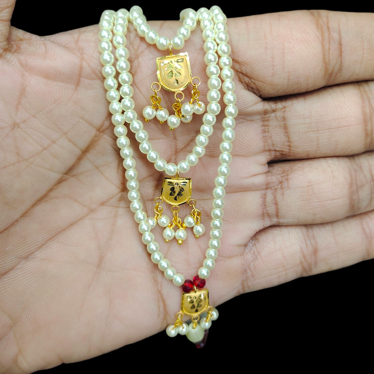 (GMH)- (WGT: 0.480 GM APPROX) BIS CERTIFIED HUID HALLMARK 9KT GOLD MOTI SITAHAR NECKLACE 1 PIECE WITH ADJUSTABLE TASSEL.(K14EBH)