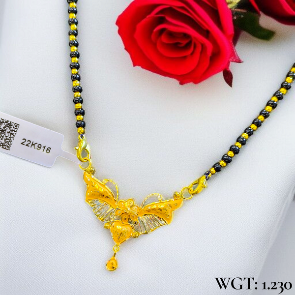TRJ WGT: 1.230 GM APPROX 22KT HUID HALLMARK GOLD PENDANT MANGALSUTRA 1 PIECE WITH TASSEL.