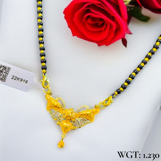 TRJ WGT: 1.230 GM APPROX 22KT HUID HALLMARK GOLD PENDANT MANGALSUTRA 1 PIECE WITH TASSEL.