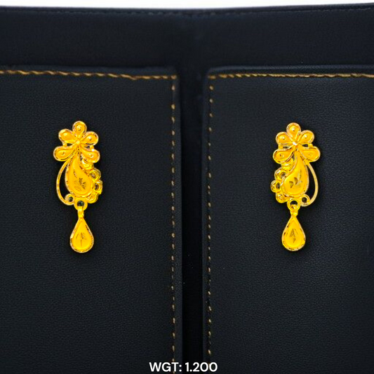 (GER22) BIS CERTIFIED WGT: 1.200 GM APPROX HUID HALLMARK 916 22KT GOLD EARRINGS KANBALA 1 PAIR FOR WOMEN.
