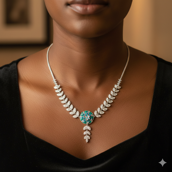 SILVER NECKLACE- CERTIFIED HALLMARK 925 SILVER NECKLACE 1 PIECE WITH EARRINGS APPROX WGT: 23.730 GM FOR BEAUTIFUL WOMEN.