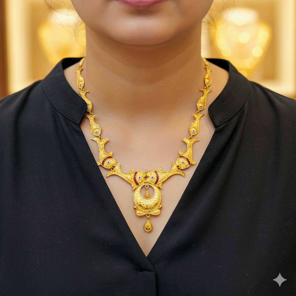 (GCN22) BIS CERTIFIED HUID HALLMARK 916 22KT GOLD NECKLACE CHOKER (APPROX WGT: 3.710 GM) 1 PIECE FOR WOMEN.