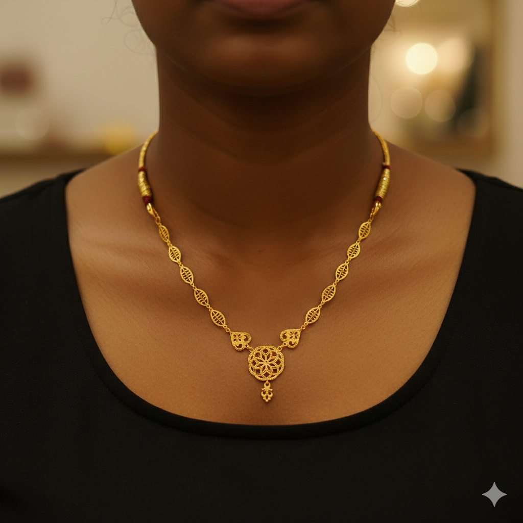 GOLD CHOKER NECKLACE- WGT: 1.790 BIS CERTIFIED HUID HALLMARK 916 22KT GOLD NECKLACE 1 PIECE WITH FREE ADJUSTABLE TASSEL FOR WOMEN.