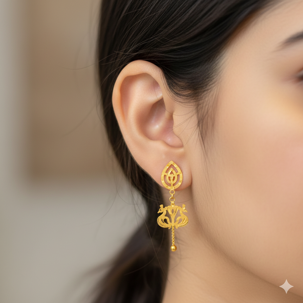 (GER22) BIS CERTIFIED WGT: 0.990 GM APPROX HUID HALLMARK 916 22KT GOLD EARRINGS KANBALA 1 PAIR FOR WOMEN.