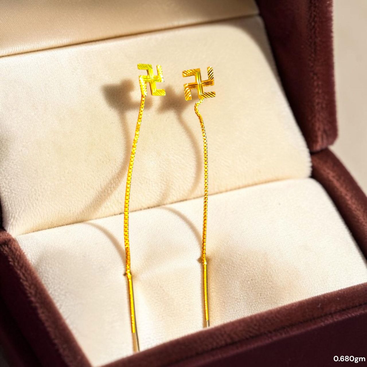 GOLD SUIDHAGA- (WGT: 0.680 GM APPROX) BIS CERTIFIED HUID HALLMARK 9KT GOLD SUIDHAGA EARRINGS (1 PAIR) FOR WOMEN.