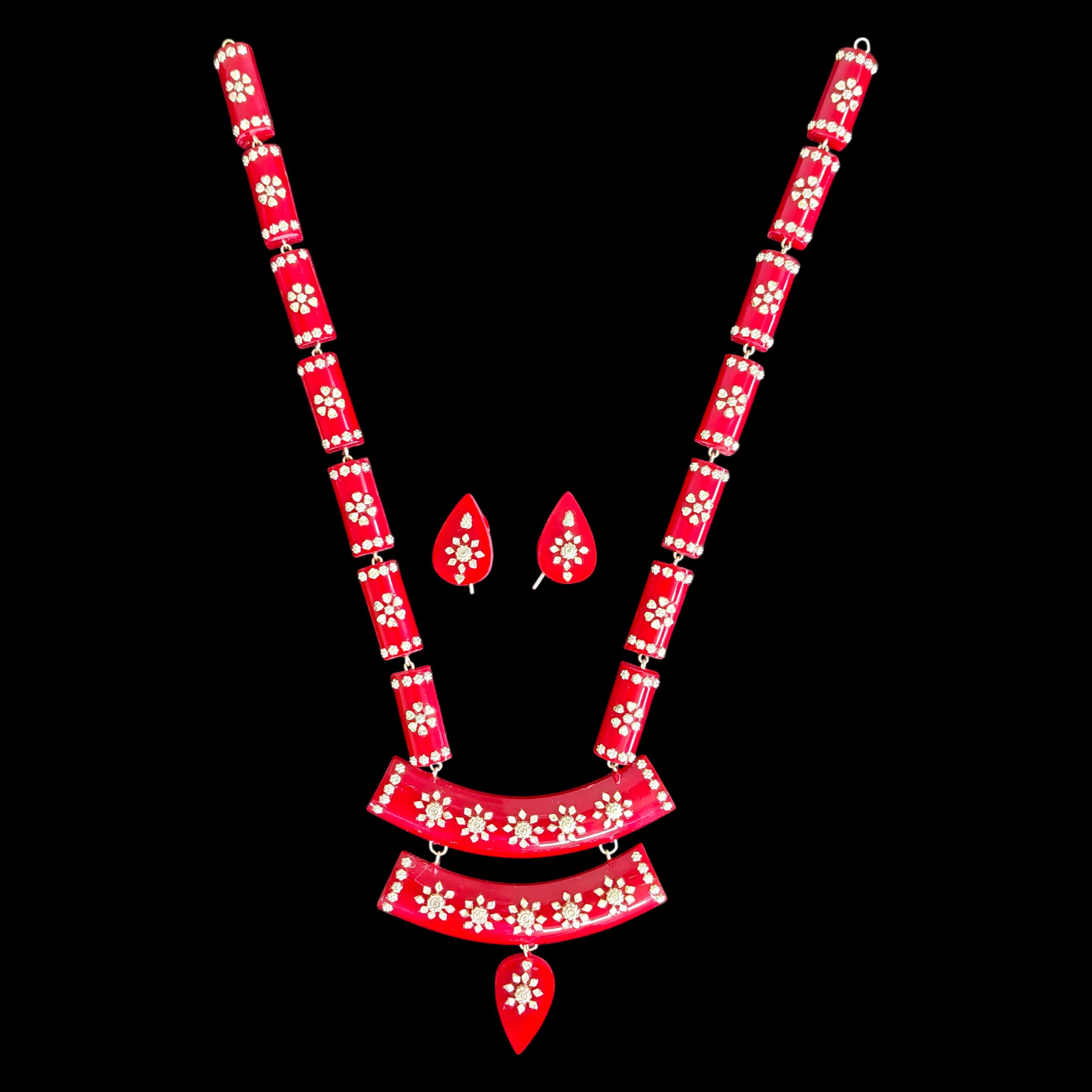 RED SILVER NECKLACE- CERTIFIED HALLMARK 925 SILVER POLA SITAHAR WITH EARRINGS APPROX WGT: 8.00 GM (1 PIECE) WITH TASSEL FOR BEAUTIFUL WOMEN (GET ANY DESIGN AS PER STOCK).