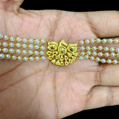 GOLD MANTASHA- (WBG93R)-(WGT: 0.740 GM APPROX) BIS CERTIFIED HUID HALLMARK 375 9KT GOLD MOTI MANTASHA WITH PEARL CHAIN FOR WOMEN.