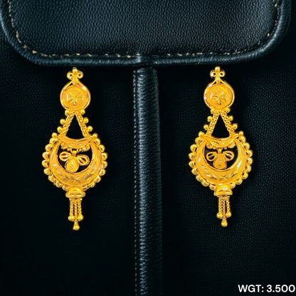 (GER22) BIS CERTIFIED WGT: 3.500 GM APPROX HUID HALLMARK 916 22KT GOLD EARRINGS KANBALA 1 PAIR FOR WOMEN.