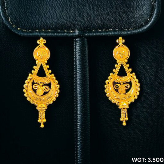 (GER22) BIS CERTIFIED WGT: 3.500 GM APPROX HUID HALLMARK 916 22KT GOLD EARRINGS KANBALA 1 PAIR FOR WOMEN.