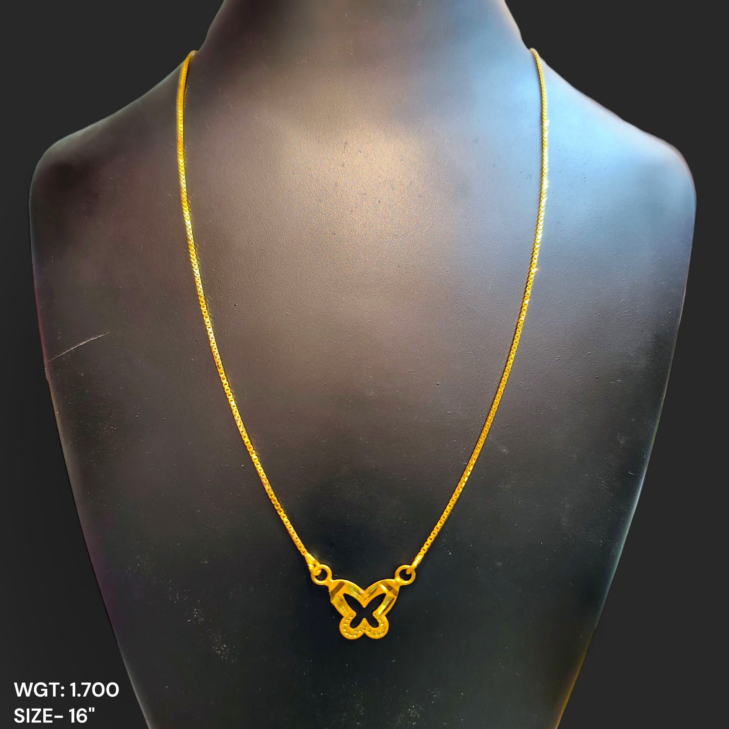 GCH-(WGT: 1.700 GM APPROX) BIS CERTIFIED HUID HALLMARK 9KT GOLD CHAIN WITH PENDANT (16 INCH) 1 PIECE FOR WOMEN.