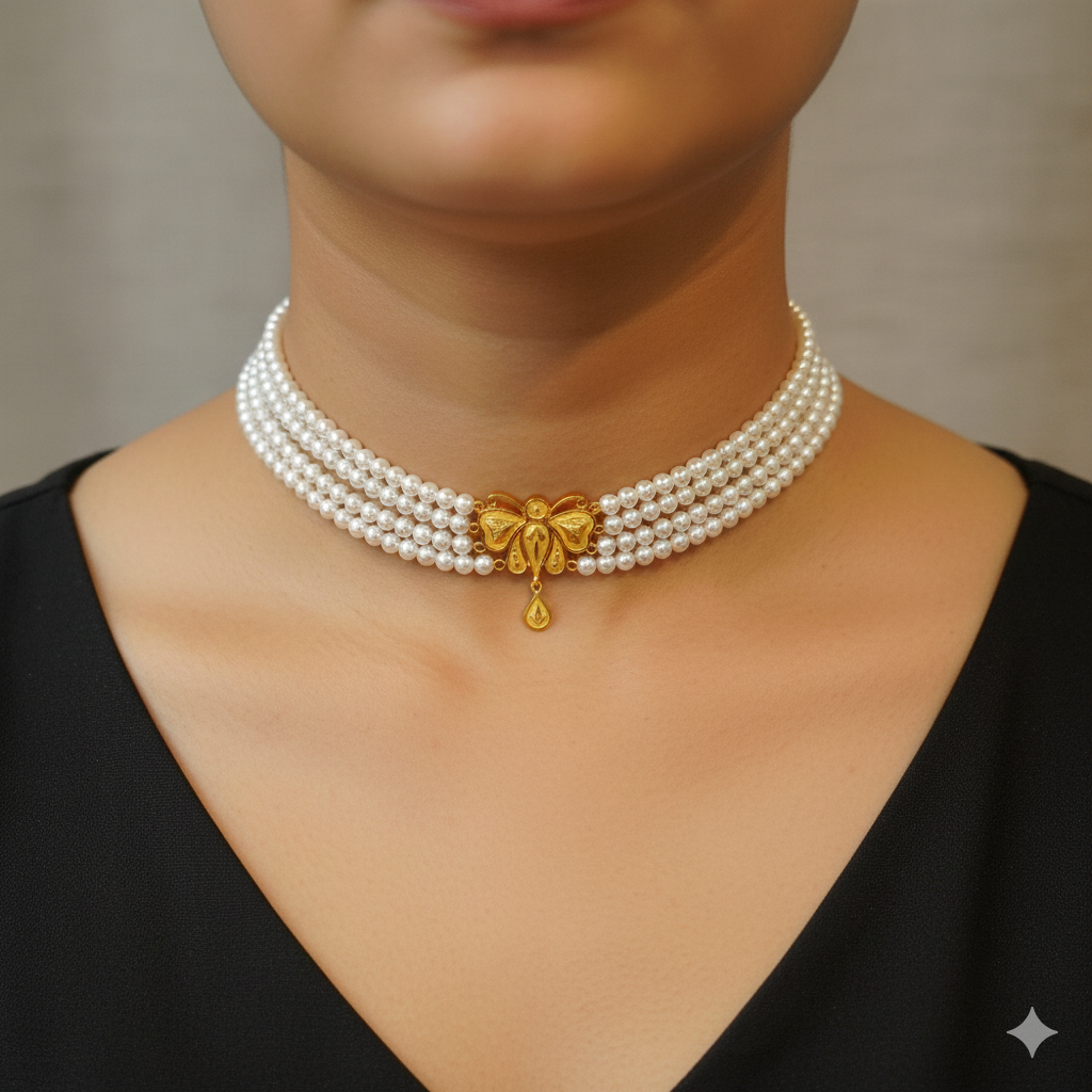 (GMC) CERTIFIED BIS HUID HALLMARK 916 22KT GOLD MOTI CHOKER 1 PIECE (WGT:1.270 GM) WITH ADJUSTABLE TASSEL FOR GIFT IN MARRIAGE.