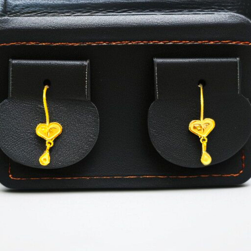 (GREAT FREEDOM OFFER) HEART DESIGN (50 TONCH) KDM GOLD EAR TOPS (CEPTIPIN HOOK) FOR TEENAGER 1 PAIR APPROX WGT: 0.350GM.
