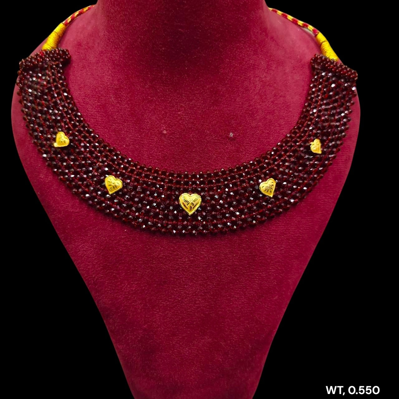 GOLD MOTI HAR- (WGT: 0.550 GM APPROX) HUID HALLMARK 375 9KT GOLD CRYSTAL CHATAI NECKLACE 1 PIECE WITH ADJUSTABLE TASSE.