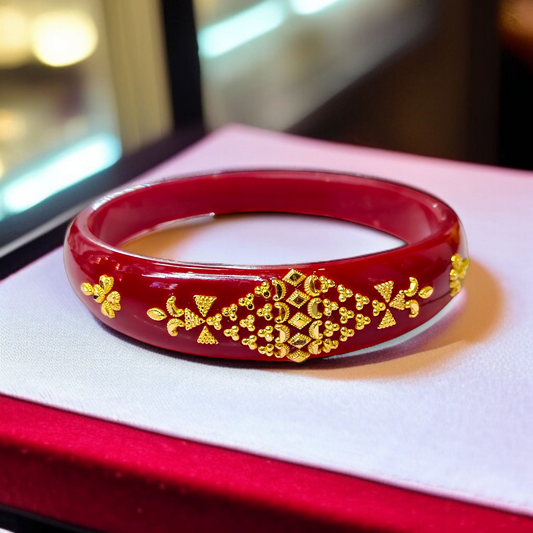(GBP9) RED COLOUR CERTIFIED HUID HALLMARK 9KT GOLD BRACELET POLA 1 PIECE FOR MARRIED WOMEN (REGULAR USE) APPROX WGT: 0.600 GM SOLD ON MRP BY TRJ.