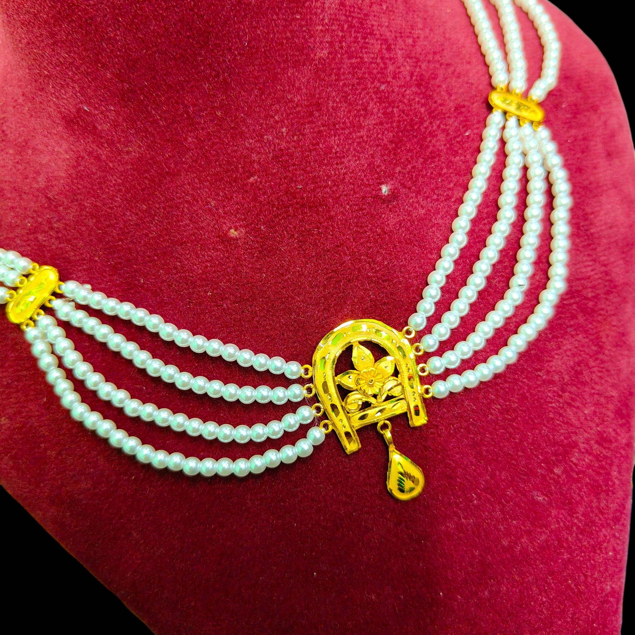 GOLD MOTI HAR- (WGT: 2.060 GM APPROX) BIS CERTIFIED HUID HALLMARK 375 9KT GOLD MOTI NECKLACE 1 PIECE  WITH ADJUSTABLE TASSEL FOR GIFT IN MARRIAGE.