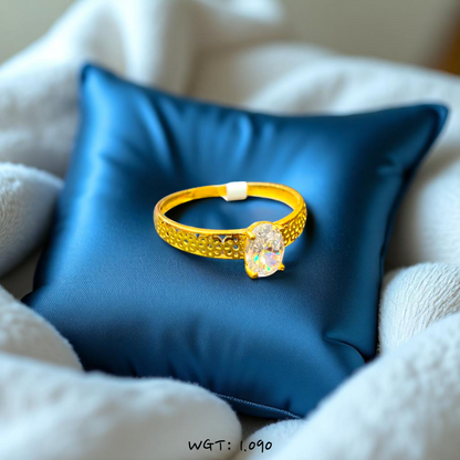 TRJ (SIZE: 16) CERTIFIED BIS HUID HALLMARK 750 18KT GOLD LADIES FINGER RING FOR WOMEN 1 PIECE (WGT: 1.090 GRAM APPROX) STUDDED WITH ITALIAN VVS QUALITY CZ STONE.