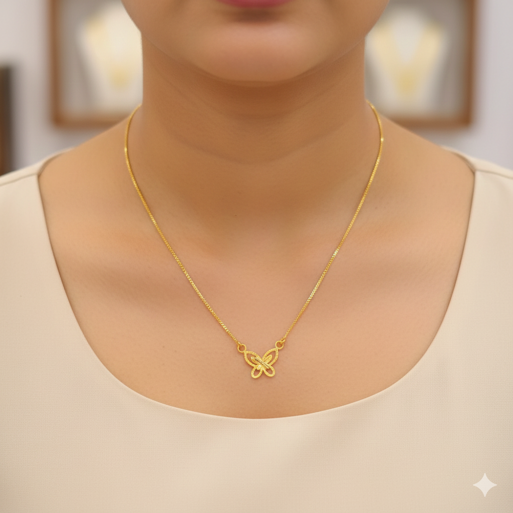 GCH-(WGT: 1.700 GM APPROX) BIS CERTIFIED HUID HALLMARK 9KT GOLD CHAIN WITH PENDANT (16 INCH) 1 PIECE FOR WOMEN.