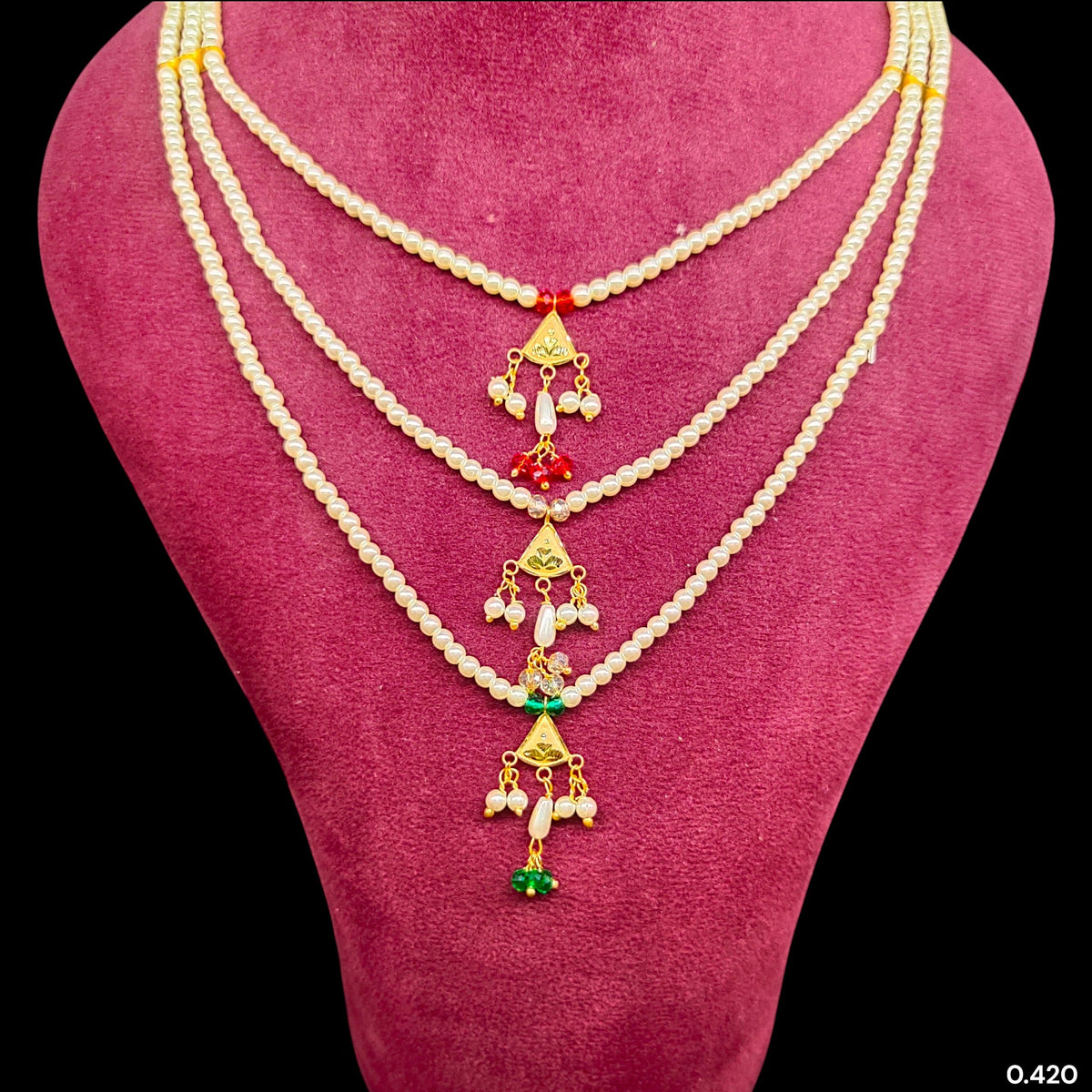 (GMH)- (WGT: 0.420 GM APPROX) BIS CERTIFIED HUID HALLMARK 9KT GOLD MOTI SITAHAR NECKLACE 1 PIECE WITH ADJUSTABLE TASSEL.(JEP1CI)