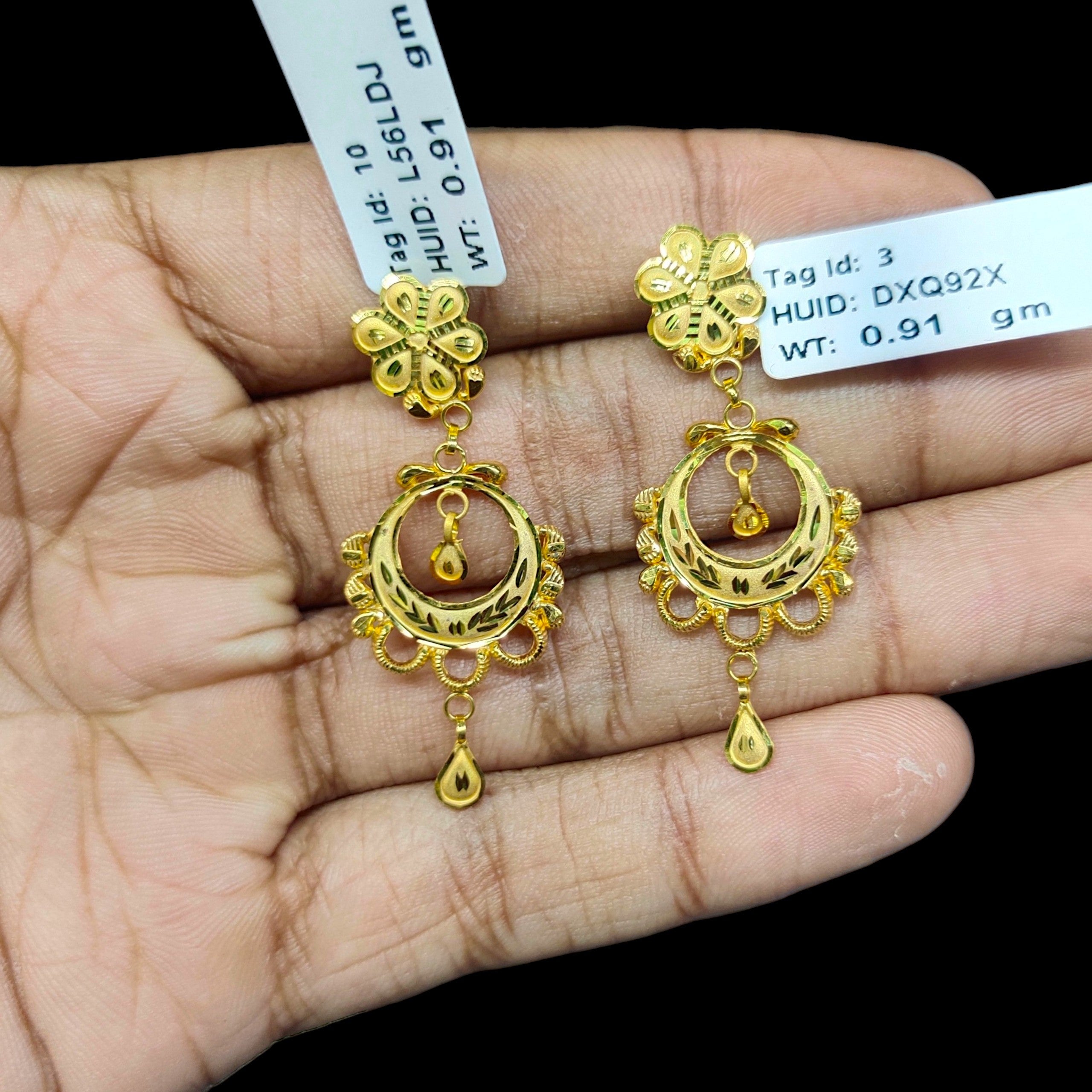 GOLD EARRINGS- (WGT: 1.820 GM APPROX) BIS CERTIFIED HUID HALLMARK 9KT GOLD EARRINGS 1 PAIR FOR WOMEN (BEST FOR GIFT IN MARRIAGE).