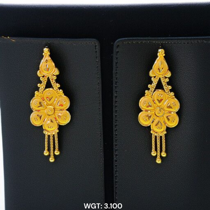 (GER22) BIS CERTIFIED WGT: 3.100 GM APPROX HUID HALLMARK 916 22KT GOLD EARRINGS KANBALA 1 PAIR FOR WOMEN.