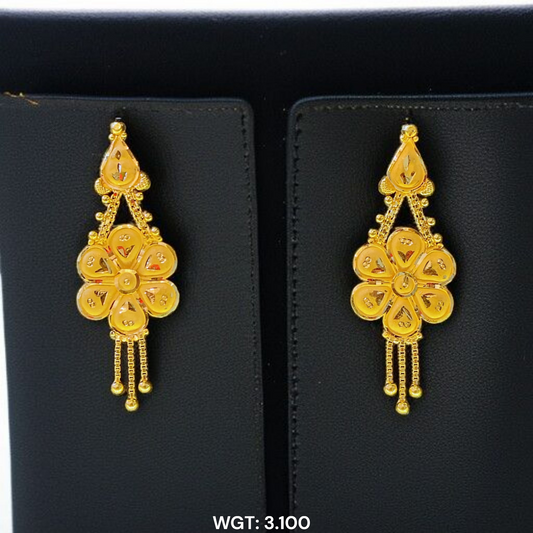 (GER22) BIS CERTIFIED WGT: 3.100 GM APPROX HUID HALLMARK 916 22KT GOLD EARRINGS KANBALA 1 PAIR FOR WOMEN.