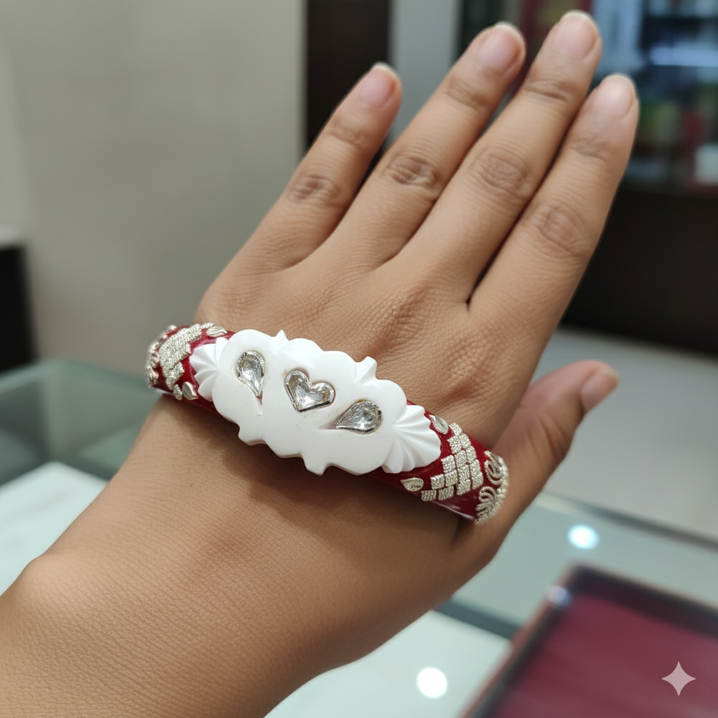 (TSP) (SIZE- 25) 925 ORIGINAL SILVER TILOTTAMA POLA SAKHA BADHANO BANGLES(RED COLOUR)FOR WOMEN 1 PIECE -(SOLD ON MRP).