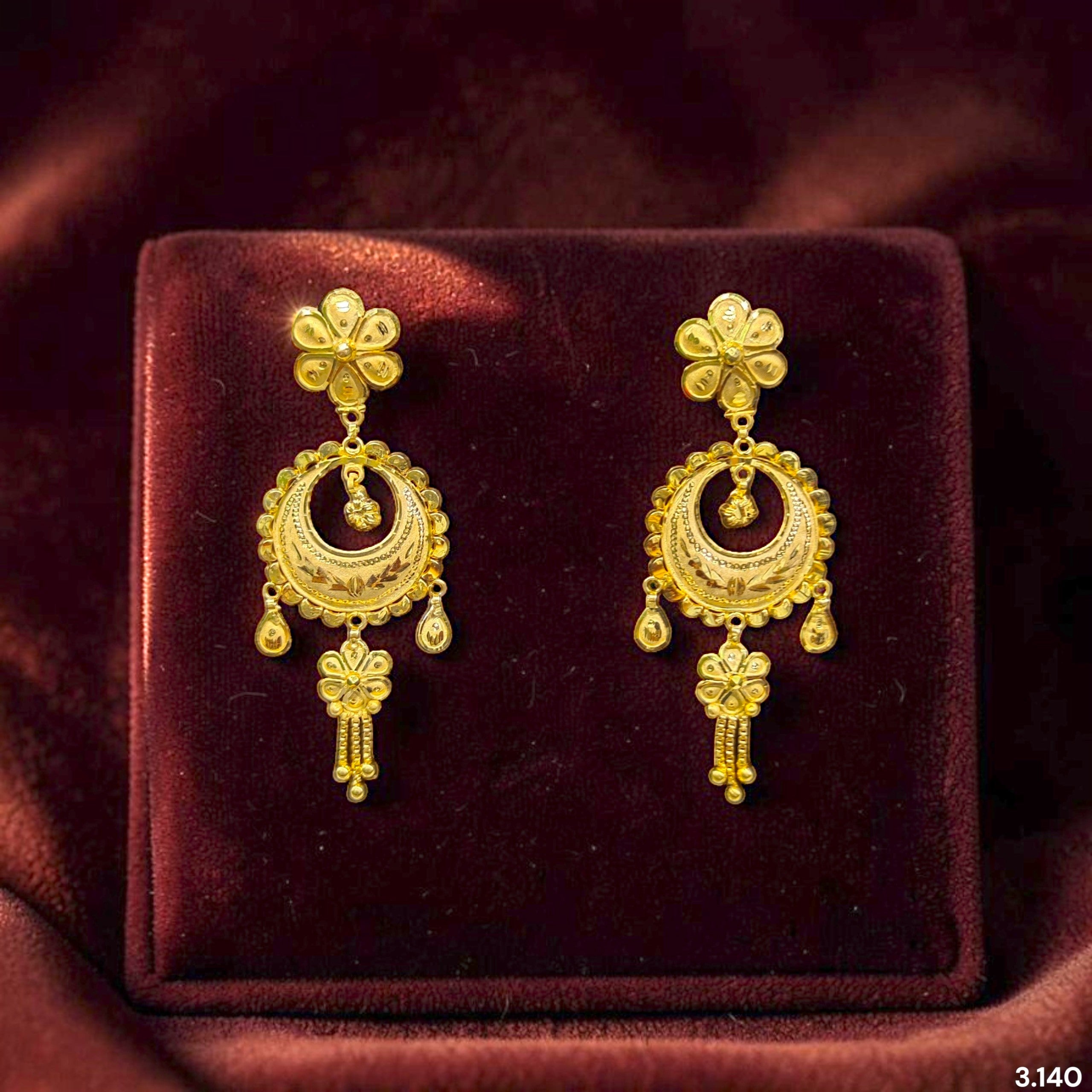 GOLD EARRINGS- (WGT: 3.140 GM APPROX) BIS CERTIFIED HUID HALLMARK 9KT GOLD EARRINGS 1 PAIR FOR WOMEN (BEST FOR GIFT IN MARRIAGE). (LIBT2K)-(3EIJY6)