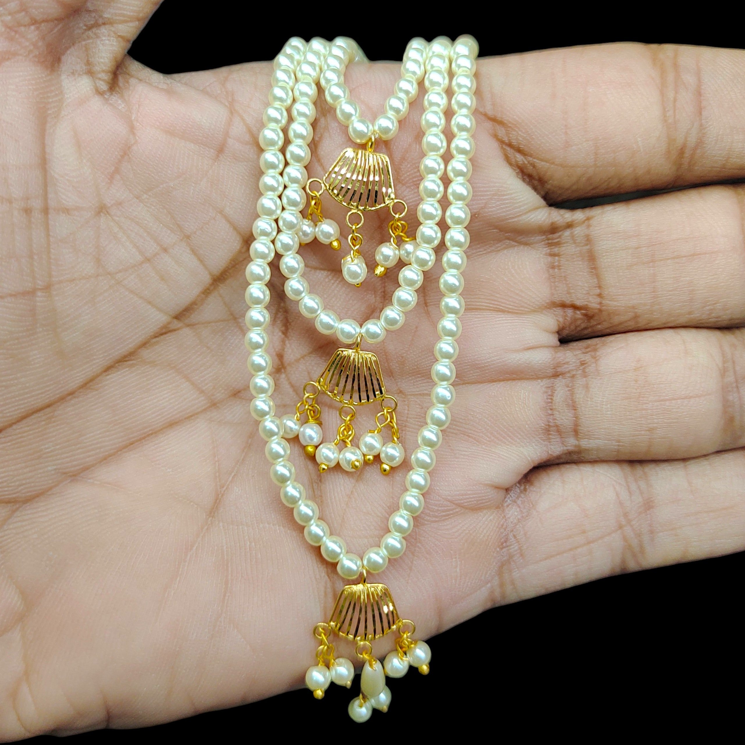 (GMH)- (WGT: 0.620 GM APPROX) BIS CERTIFIED HUID HALLMARK 9KT GOLD MOTI SITAHAR NECKLACE 1 PIECE WITH ADJUSTABLE TASSEL.(CTIN8B)